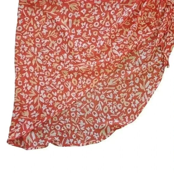 IML Women's Red & White Poly Floral Left Side Drawstring Slit Flowy Skirt NEW - Picture 5 of 11